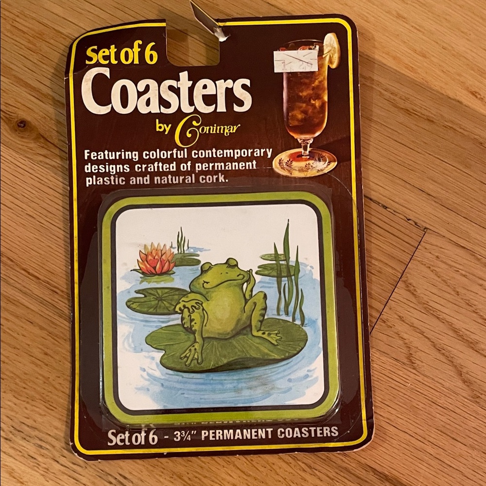 NIP Vintage Frog on Lily Pad Set of 6 Coasters by Conimar